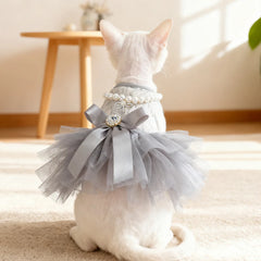 2025 Autumn/ Winter Princess Dress for Dog Cat Coat Pearl Necklace Gray Swan Cat Costumes Pet Puppy Clothes