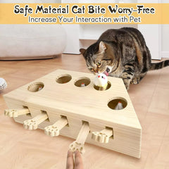Interactive Solid Wood Cat Enrichment Puzzle Toy for Indoor Cats Fun Whack A Mole Cat Scratching Board Ultimate Self