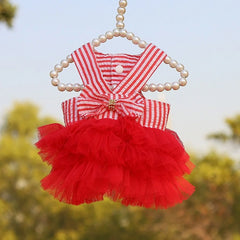 Dog Princess Dresses Puppy Bow Knot Dress Pet Tutu Dresses Striped Mesh Puppy Cat Princess Summer Dresses for Small Medium Cat