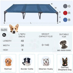 X-Large Blue Waterproof Portable Dog Bed, Elevated Outdoor & Indoor Use, Easy to Clean