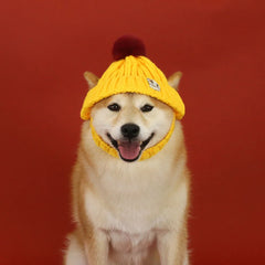 Christmas Dog Caps Winter Warm Knit Beanie with Faux Fur Pom Skull Cap for Dogs Cats Ear Exposed Cozy Pet Hats for Cold Weather