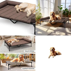 Elevated Dog Bed with Removable Waterproof Bolster and Breathable Mesh, X-Large Brown Outdoor-Friendly Pet Cot