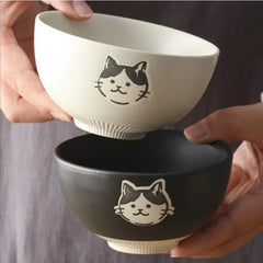 Japanese Hand-painted Stoneware Cat Face Ceramic Bowl 4.5inch Underglaze Color Craft Cute Cat Rice Bowl Soup Bowl Kitchen Tools