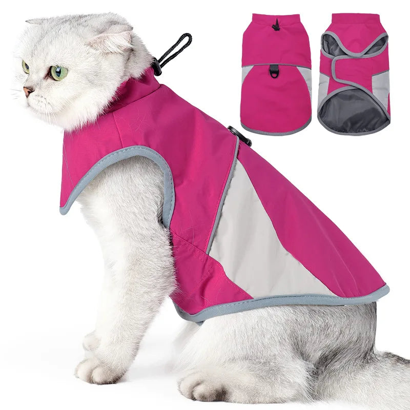 Weatherproof Cat Harness Vest - Lightweight Windproof & Waterproof Jacket with Leash Point, Reflective Outdoor Gear for Cats