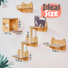 Cat Wall Shelves – 9-Piece Wooden Wall-Mounted Cat Furniture Set with Condo, Scratcher & Steps – for Large Indoor Cats