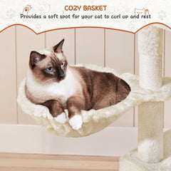 Large Multi-Level Cat Tower for Big Cats, 76.5 High with 3 Condos, Perches, 9 Scratching Posts, and 2 Balls for Climbing and Pla