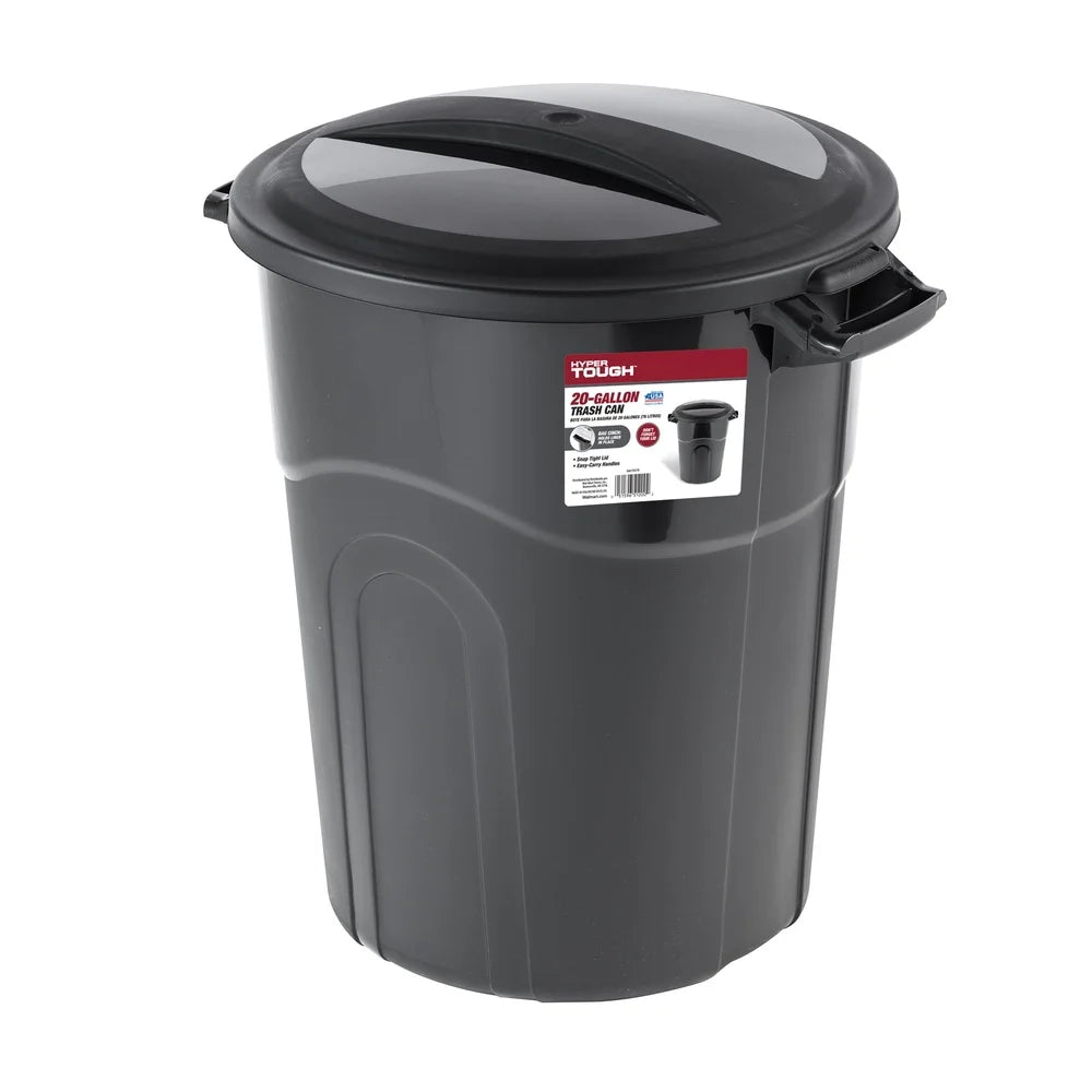 20 Gallon Plastic Garbage Can with Click Lock Lid Durable Handles Waste Bin Indoor Outdoor Use