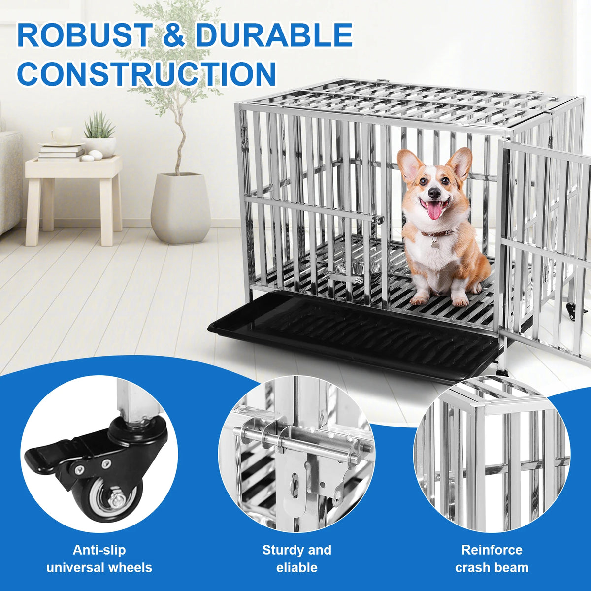 Metal Dog Cage Easy To Install Dog Crate with Locks Dog Kennel Folding for High Anxiety Medium/Small Dogs