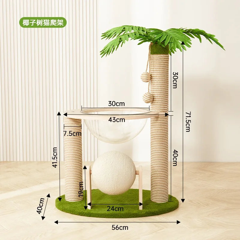 Coconut Tree Cat Climbing Frame with Nest Space Capsule Small Cat Tree Scratching Post for Kittens Play