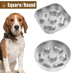 Slow Feeder Dog Bowl Stainless Steel Cat Eating Bowl with Nonslip Bottom Square/Round Anti Suffocation Pet Bowl Pet Supplies