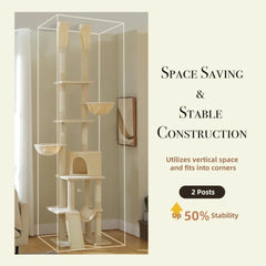 Floor to Ceiling Cat Tree Height (85-112 Inches) Adjustable, Tall Cat Tower 7 Tiers Activity Climbing Tower, Large Cat Tree with