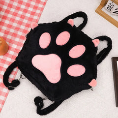 Cute Cat Paw Plush Backpack with Adjustable Straps Soft Furry Purse with Zipper JK Girls Bag Cartoon Backpack for Women Girls