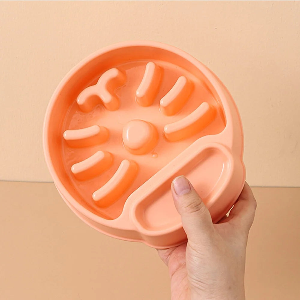 Pet Slow Feeder Bowl - Plastic Single Bowl for Cats, Anti-Gulping Interactive Design,  Non-Slip Pet Food Bowl,