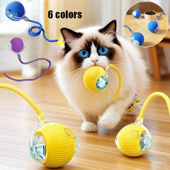 New Cat Interactive Ball Toys Silicone Automatic Rolling Ball With Long Tail Teaser Smart Pet Electric Toy Kitten Cat Toy