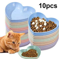 5/10pcs Heart Shape Plastic Cat Bowls Set - Shallow Pet Food & Water Dishes, Suitable for Small Cats, Kittens