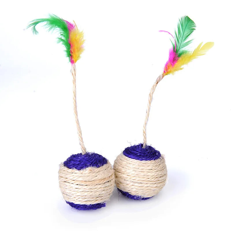 Colorful Feather Cat Toy Interactive Sisal Shuttlecock Ball for Cats Grinding Claw Play Ball Pet Blanket Ball