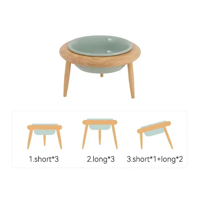800ml Ceramic Cat Dog Bowl with Wood Stand-Elevated Eating Drinking Feeder Suitable Small Medium Pets Practical Feeding Supplies
