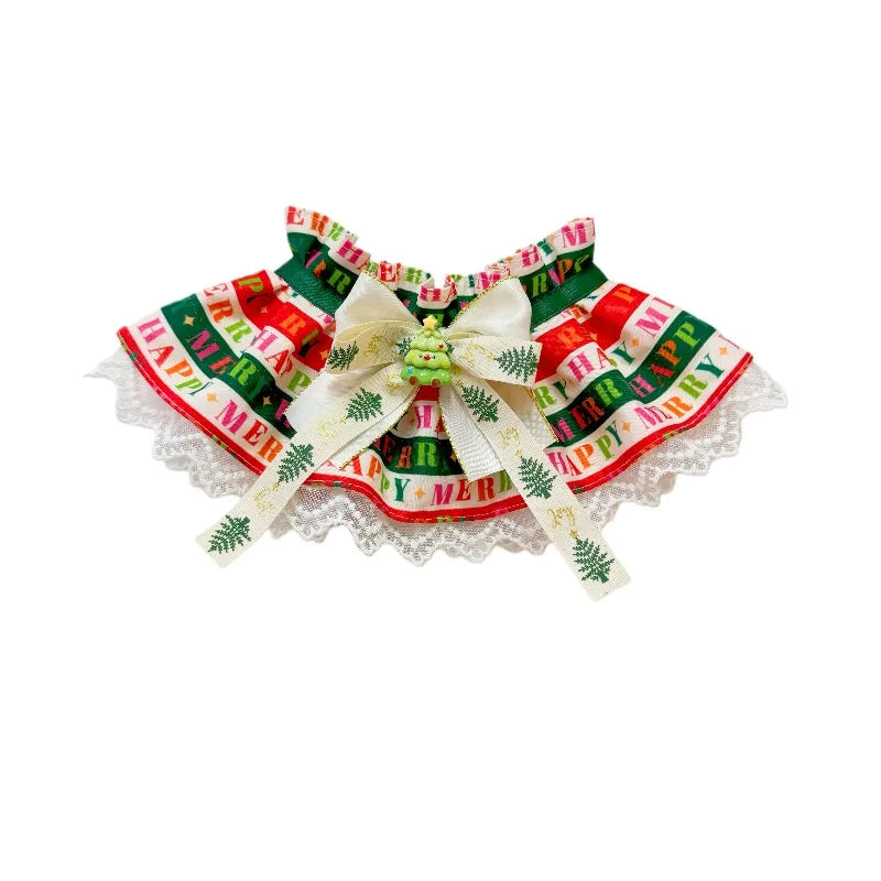 Adjustable Christmas Star Pattern Cat Collar Pet Dog Lace Bib Bandana for Cats and Small middle large Dogs