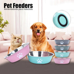 Stainless Steel Cat Dog Feeders Bowl Dog Basin Paw Print Pet Supplies Silicone Anti-slip Design Pet Drinking Water Feeding Bowl