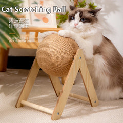 Natural Sisal Rope Cat Scratching Ball Scratcher Toy with Ball for Kittens&Puppy Interactive Solid Wood Scratcher Pet Toy