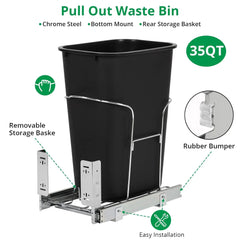 Pull out Trash Can with Full Extension Slides 35 Qt Garbage Waste Recycling Bin Pull out Trash Can for Under Kitchen Cabinet