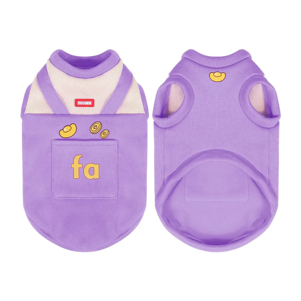 False Two-Piece Cat Hoodie - Cartoon Print Thermal Lined Windproof Sweater, Plush Pullover Pet Clothes for Indoor Outdoor