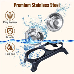 Elevated Cat Bowls, Dog Bowl,Stainless Steel Raised Cat Food Water Bowl Set with ABS  Anti Slip Stand for Indoor Cats
