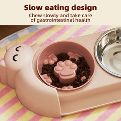 One piece multifunctional pet double bowl cartoon containing stainless steel bowl pet food utensils pet feeding water feeding tw