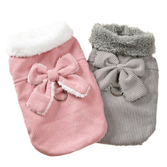 Winter Warm Cat Costume Corduroy Bow Puppy Kitty Coat With D-ring Cute Pet Jacket for Small Medium Dogs Cats Sphynx Pug Costume