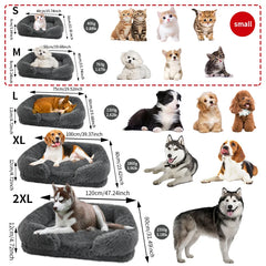 Plush square large dog bed for all seasons, comfortable and soft cat sofa bed with raised edges, removable plush cover dog bed,