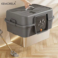 Upgraded Extra Large Enclosed Cat Litter Box Durable Stainless Steel Base Removable Top High Fence for Mess-Free Cleaning