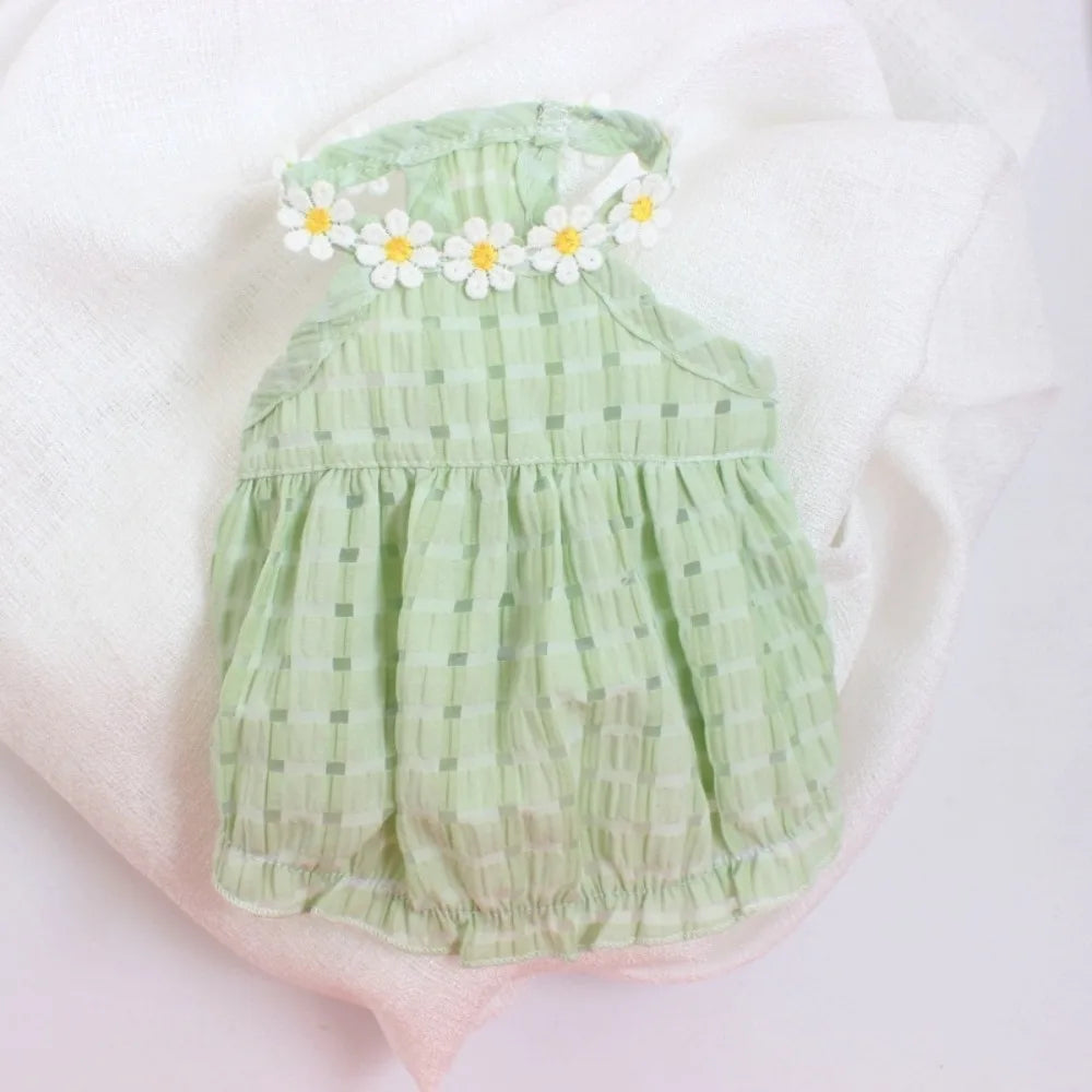 New Floral Style Collar Cat Dress Thin Yellow Green Puppy Tutu Skirt Cute Mini Pet Clothes Cat Party Dress for Summer