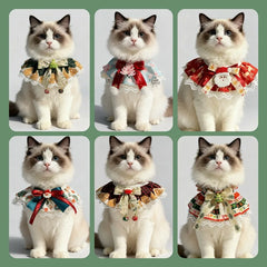 Adjustable Christmas Star Pattern Cat Collar Pet Dog Lace Bib Bandana for Cats and Small middle large Dogs