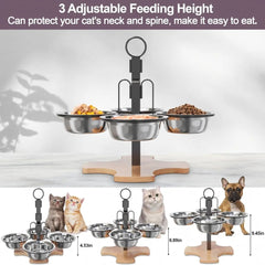 Cats Dogs Adjustable Height Feeding Drinking Set High Platform Ease Neck Strain Comfy Eating, Elevated Pet Bowls With Stand