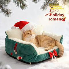 Soft Plush Pet Bed Suitable for All Seasons Dog Cat Nest Christmas Limited Embroidery Warmth House for Medium Dogs Cats Sofa Mat