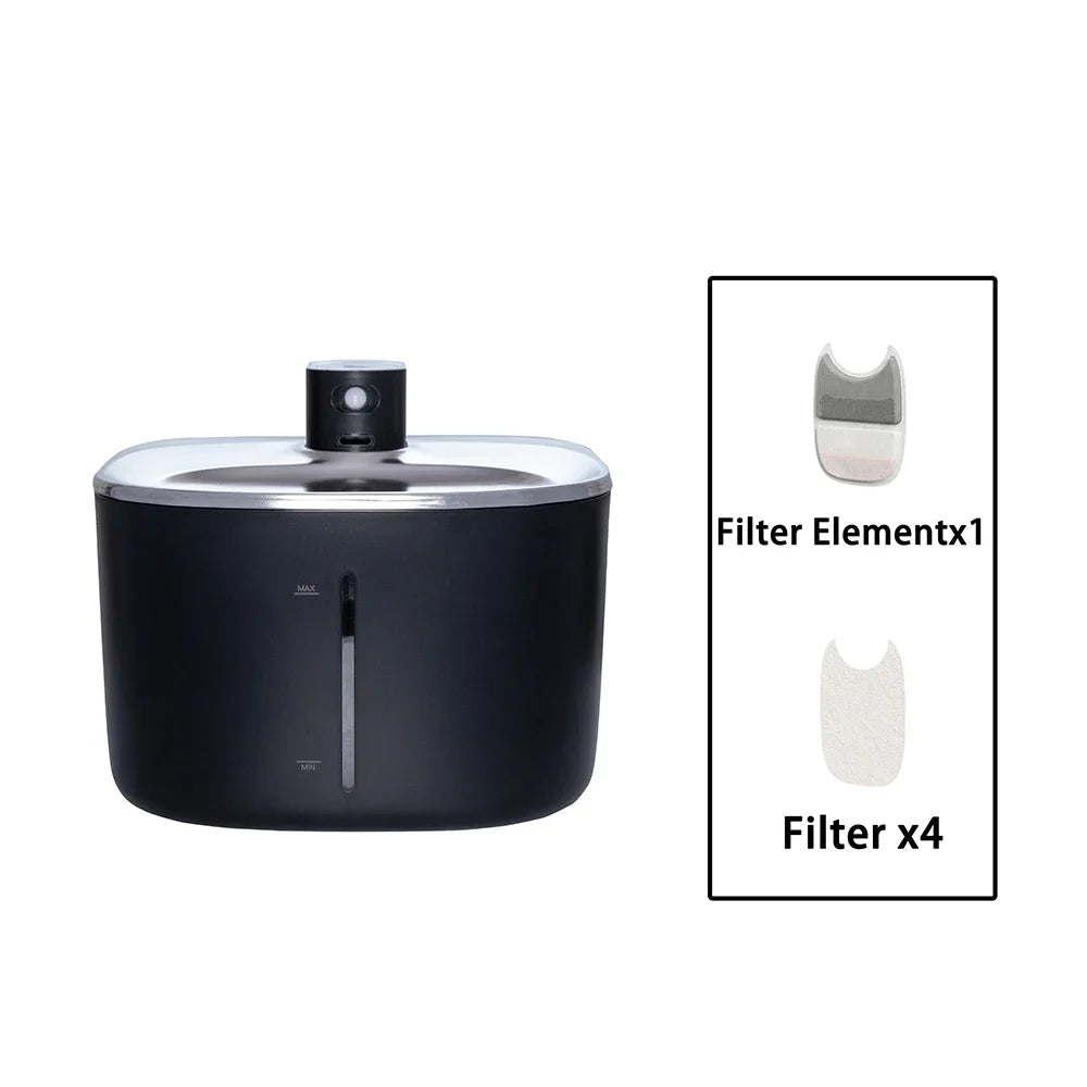 4L Cat Water Fountain Automatic Stainless Steel Dog Water Fountain Wireless Pet Drinker Battery & Sensor 2 in 1 Dispenser