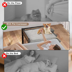 Bedside Dog Bed with Stairs for Medium Dogs: 35×23 Wooden Elevated Pet Bed with Foldable 3-Step Stairs Removable Mattress Guard