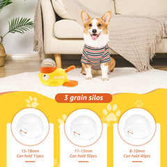 Interactive Duck Shaped Dog Slow Feeder Washable Automatic Dog Feeder Toy with 3 Food Outlet Size for Pets Food Dispenser