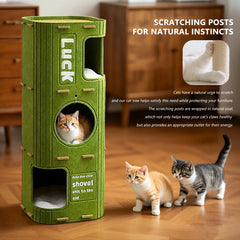 Three-Story Felt Cat Tree, With Scratching Boards And Comfortable Caves - Multi-Story Cat Apartment Tower