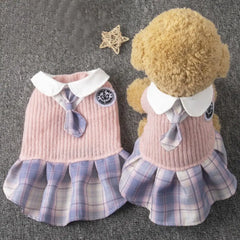 Kawaii Pet JK Plaid Skirt Knitted College Style Cat Clothes Comfortable Design Small Medium Size Dog Dress Autumn/Winter
