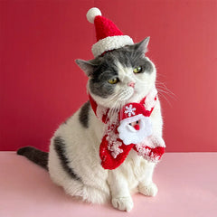 Pet Christmas Scarf Hat Set Thick Winter Warm Neckerchief Red Xmas Hat Dog Cat New Year Hat Scarf Set Pets Dress Up Costumes