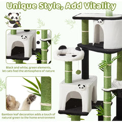 71.3 Inches Tall Cat Tree with Panda Design for Indoor Cats Spacious Multi-Level Kitty Condo Featuring Sisal Scratching Post Co