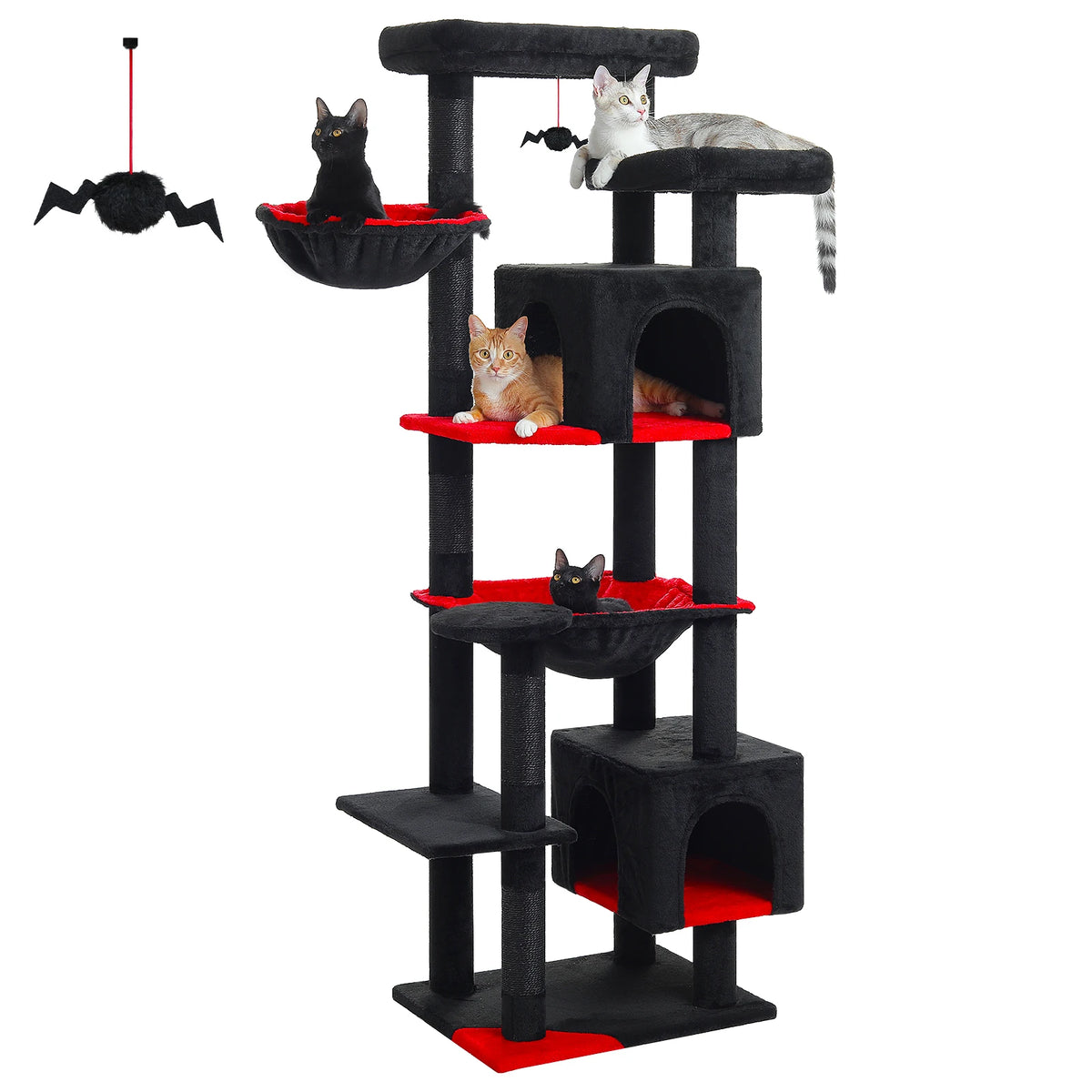 Tall Cat Tree for Indoor Cats Big Cat Tower with Super Large Hammock Cat Climbing Tree with Scratching Posts Condo House Black