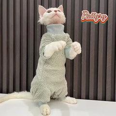 Winter cat plush high-elastic thickened belly-protecting four-legged suit, hairless cat clothing, Sphynx cat German-style clothe