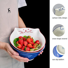 8 Inch Cartoon Kitten Bowl Ceramic Noodle Bowl Large Ramen Bowl, Maneki Neko Cat Soup Salad Mixing Bowl