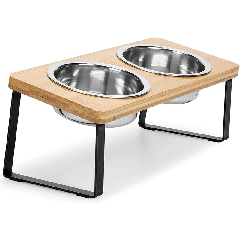Elevated Slanted Kitten Plate Set of 2 Stainless Steel Plates for Indoor Cats, 2 Bowl Cat Feeder Easy to Assemble