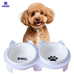 Oitabi Cat Ceramic Bowls Dog Food Bowls Elevated Tilted Anti Vomiting Kitty Bowl for Puppy and Bunny Orthopedic for Indoor Cats