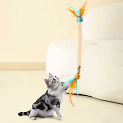 Cat Interactive Toy Catnip Elastic Rope Toy with Feathers and Bell Indoor Kitten Speaky Toys Cat Teaser Hunting Pet Cats Toy