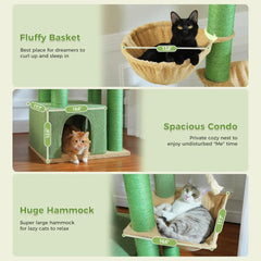 Large Indoor Cat Tower with 13 Thick Scratching Posts, Heavy Duty for Adult Cats, 67 Height, Perch, Spa, Extra Large Cactus-Insp