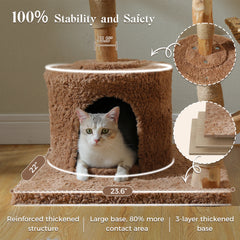Modern Cat Tree for Large Cats Wood Cat Tower with Wicker Baskets Bed Scratching Posts Soft Hammock Luxury Boho Cat Furniture